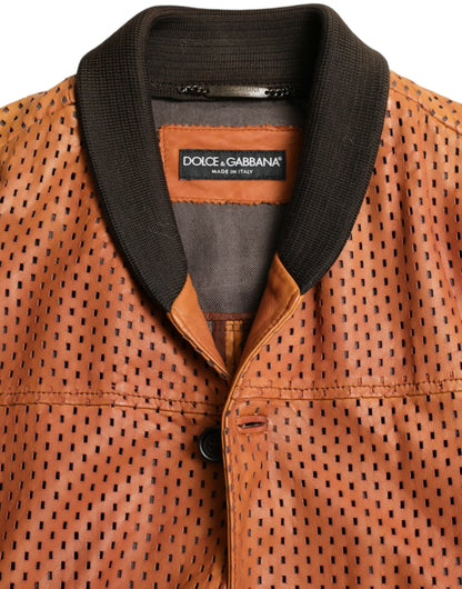 Dolce & Gabbana Elegant Leather Perforated Bomber Jacket Dolce & Gabbana