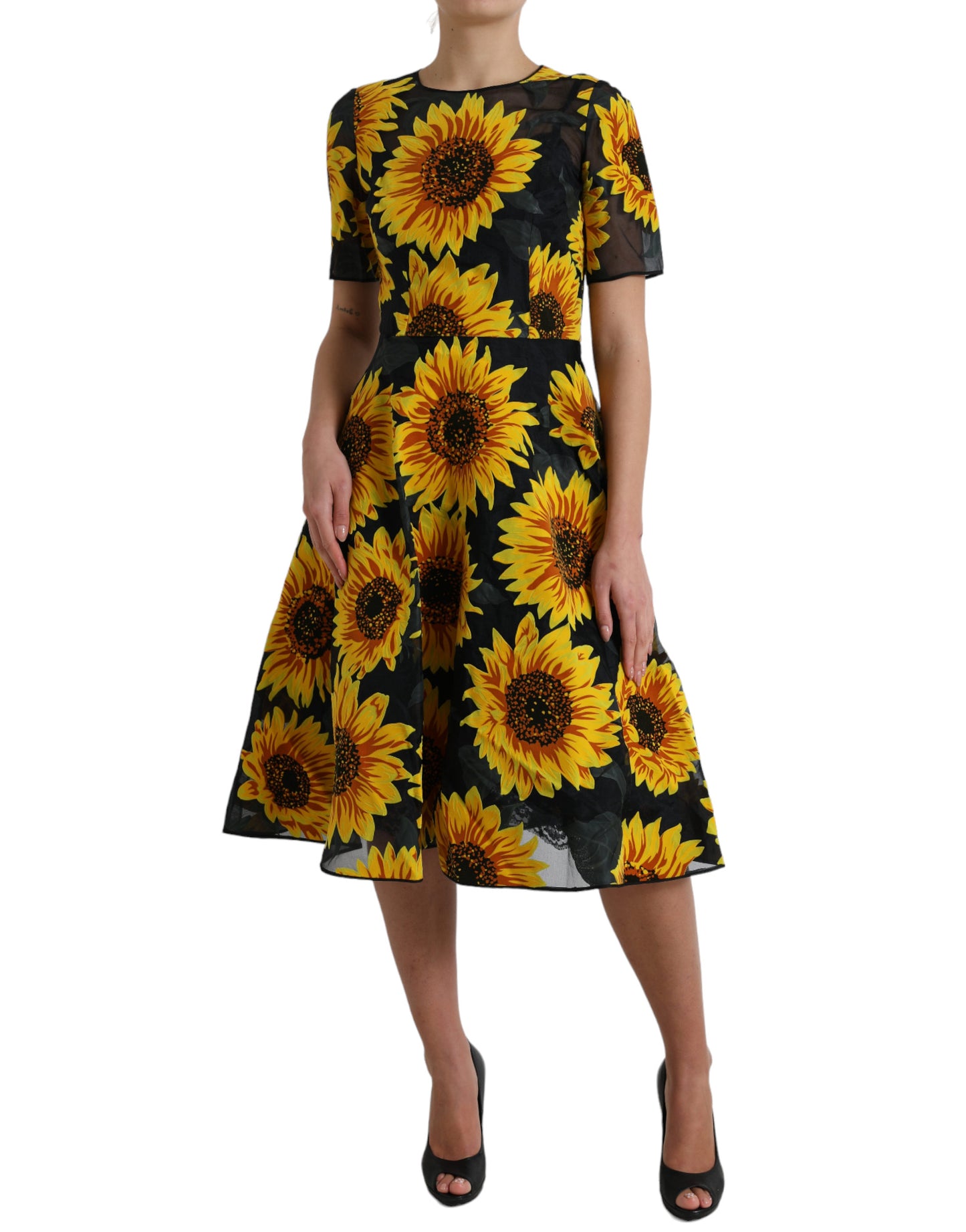 Dolce & Gabbana Summery Sunflower A-Line Midi Dress Dolce & Gabbana