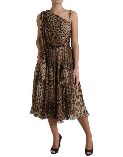 Dolce & Gabbana Elegant One-Shoulder Leopard Midi Dress Dolce & Gabbana