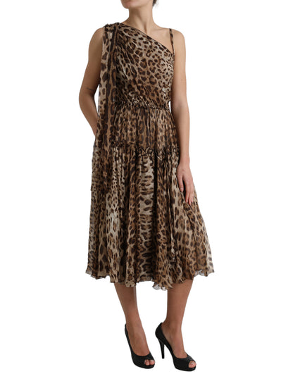 Dolce & Gabbana Elegant One-Shoulder Leopard Midi Dress Dolce & Gabbana