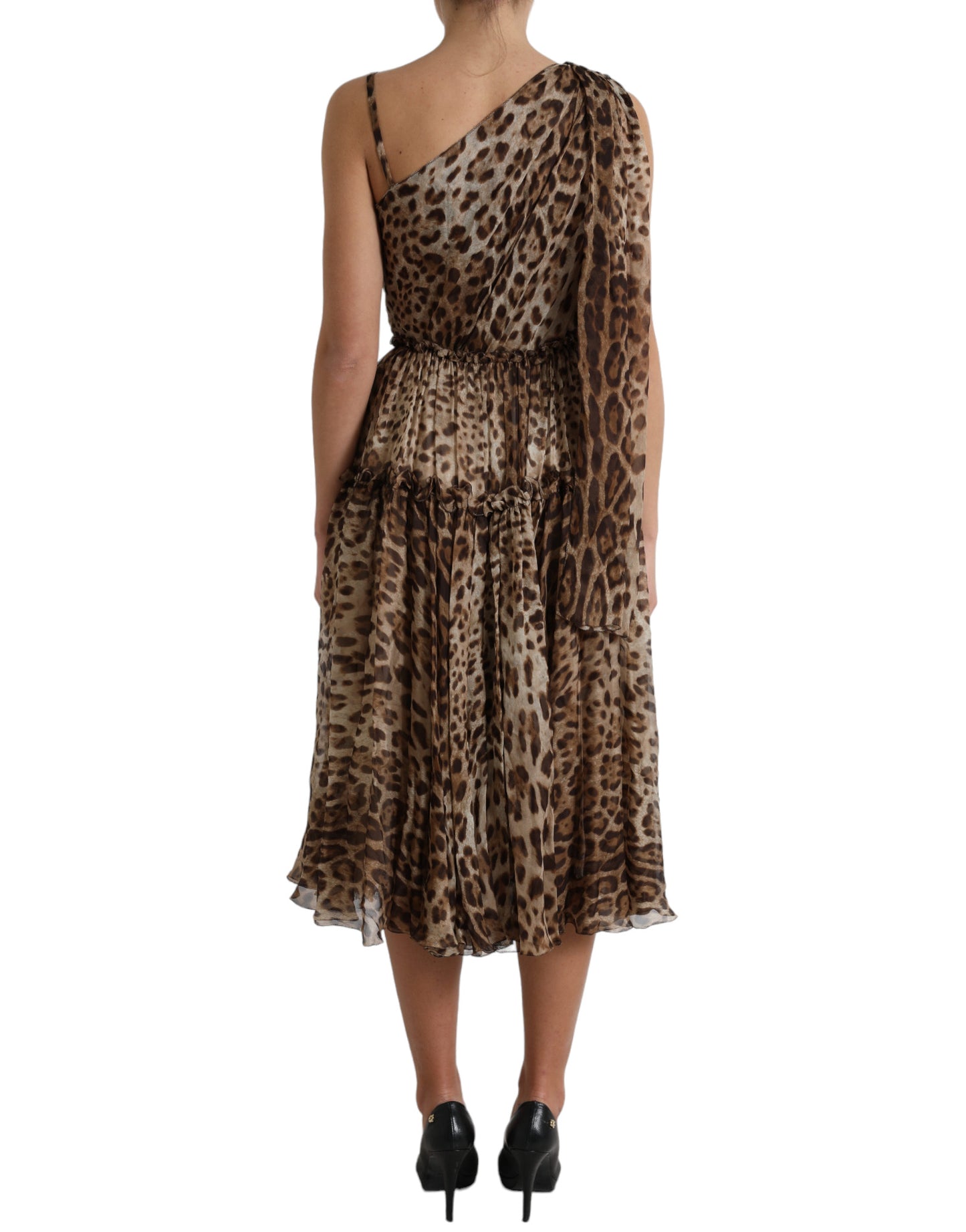 Dolce & Gabbana Elegant One-Shoulder Leopard Midi Dress Dolce & Gabbana