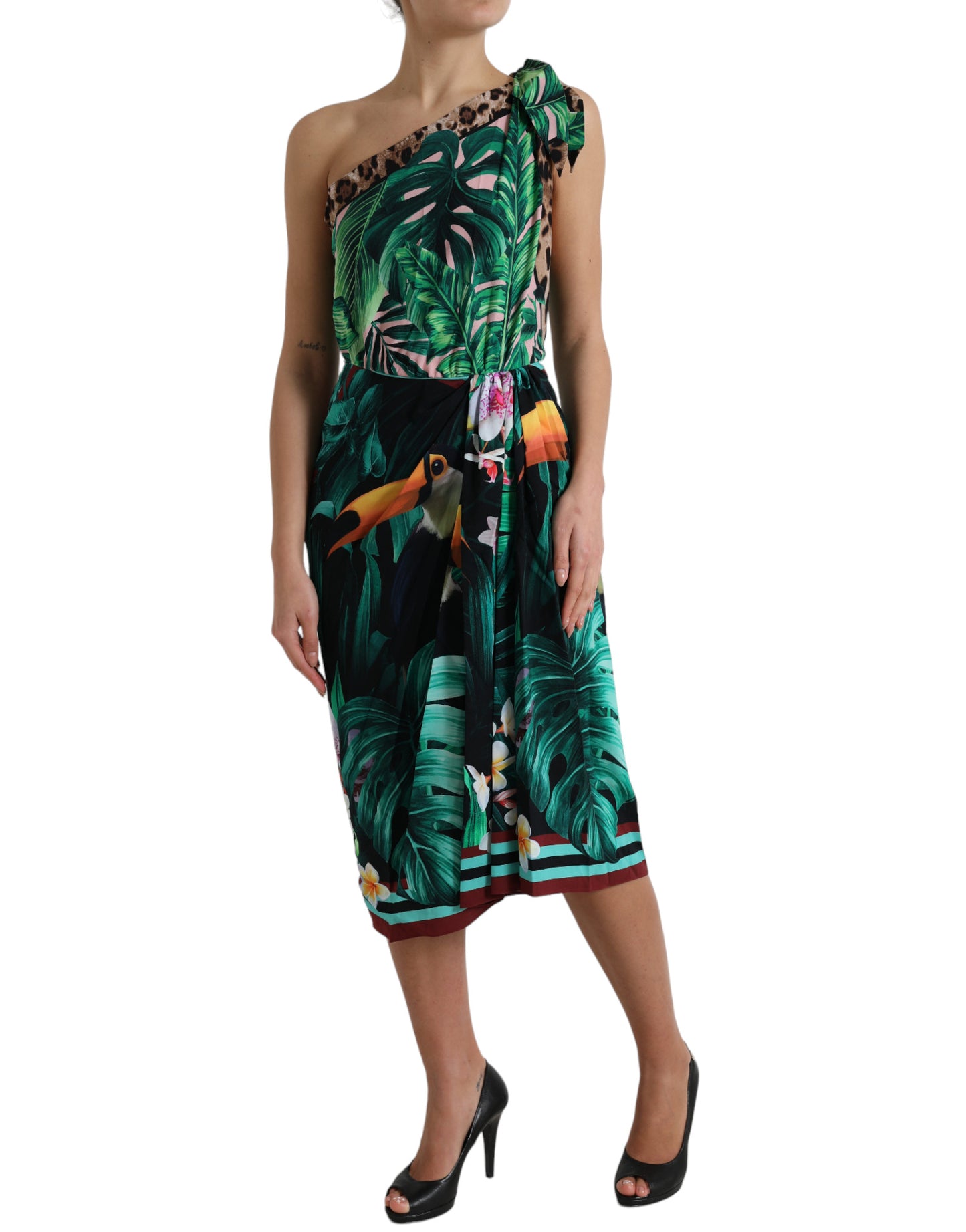 Dolce & Gabbana Tropical Jungle Print One-Shoulder Dress Dolce & Gabbana