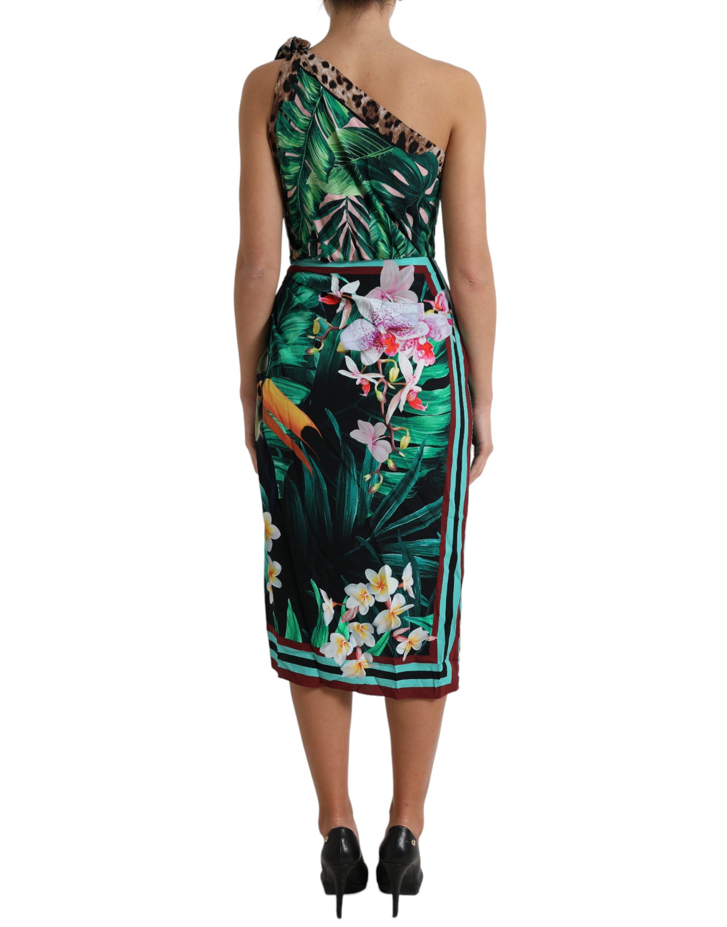 Dolce & Gabbana Tropical Jungle Print One-Shoulder Dress Dolce & Gabbana