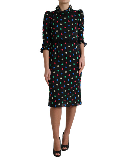 Dolce & Gabbana Elegant High Neck Polka Dot Midi Dress Dolce & Gabbana