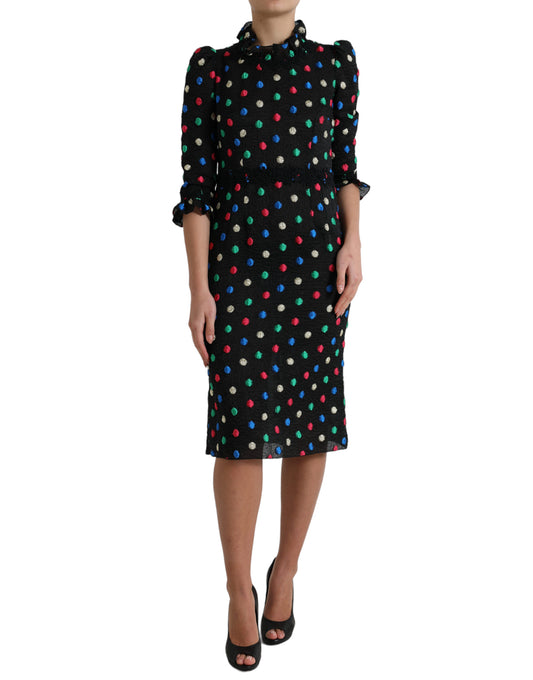 Dolce & Gabbana Elegant High Neck Polka Dot Midi Dress Dolce & Gabbana