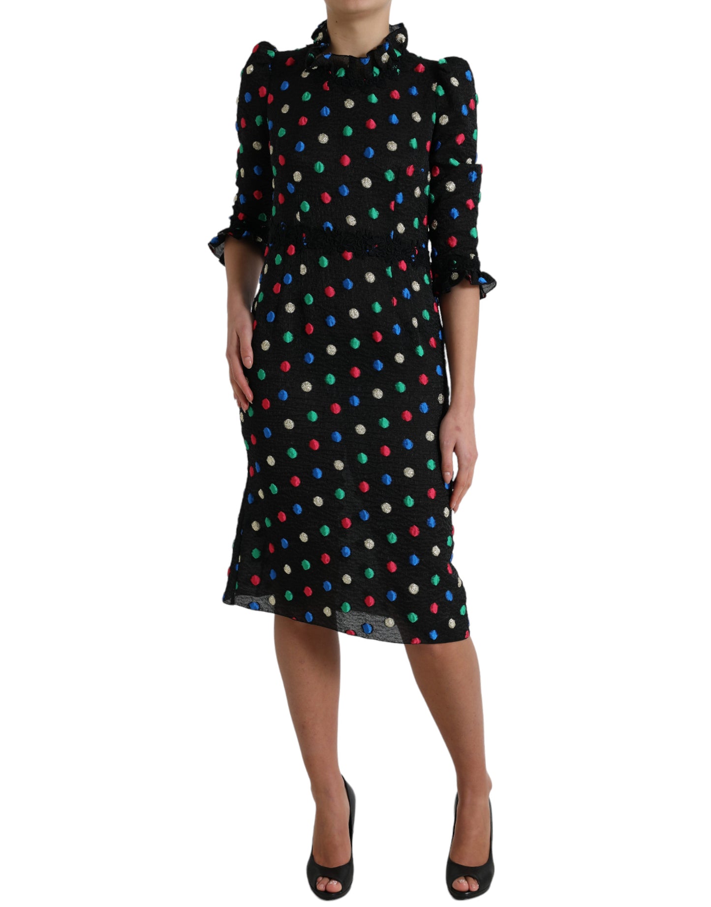 Dolce & Gabbana Elegant High Neck Polka Dot Midi Dress Dolce & Gabbana