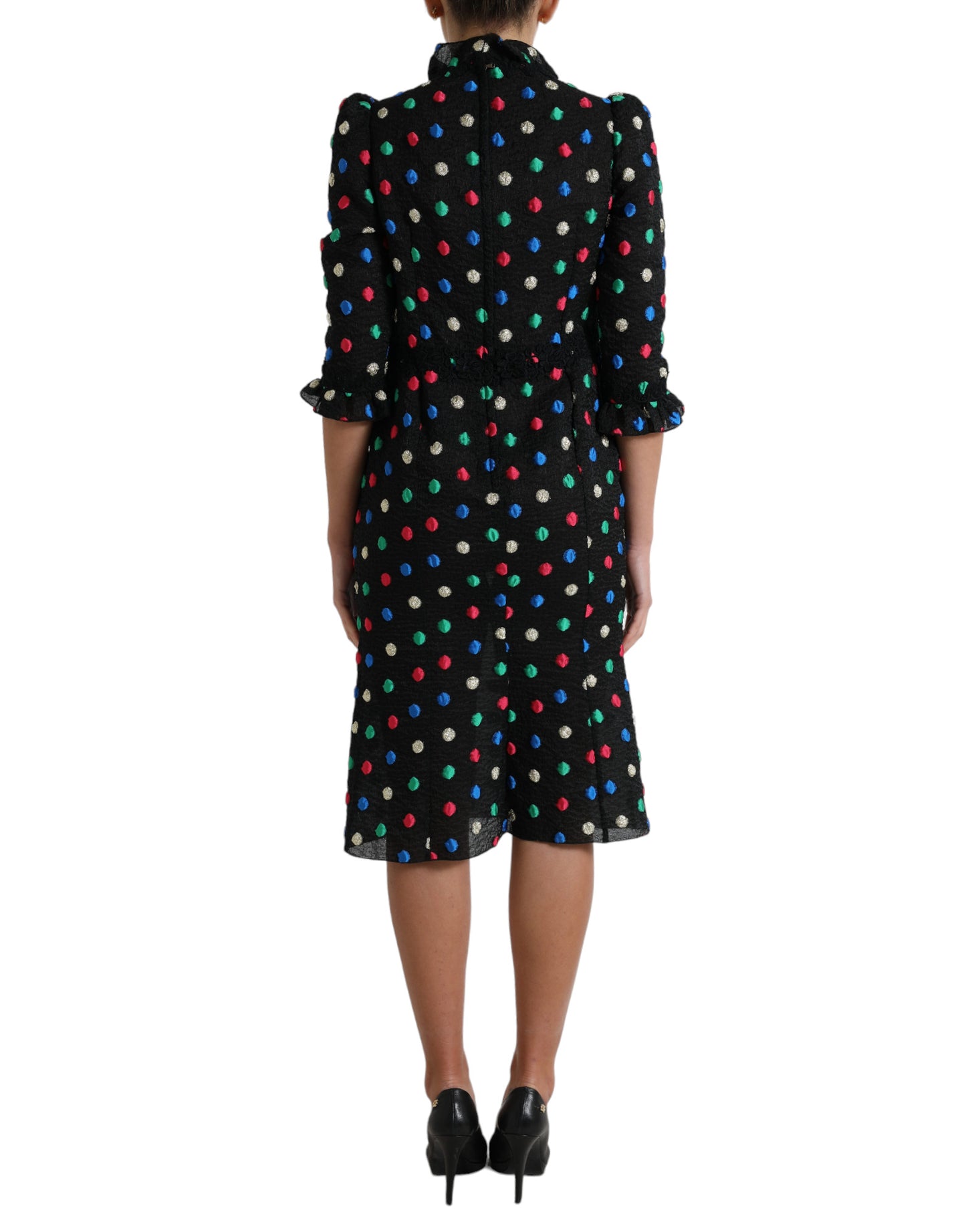 Dolce & Gabbana Elegant High Neck Polka Dot Midi Dress Dolce & Gabbana