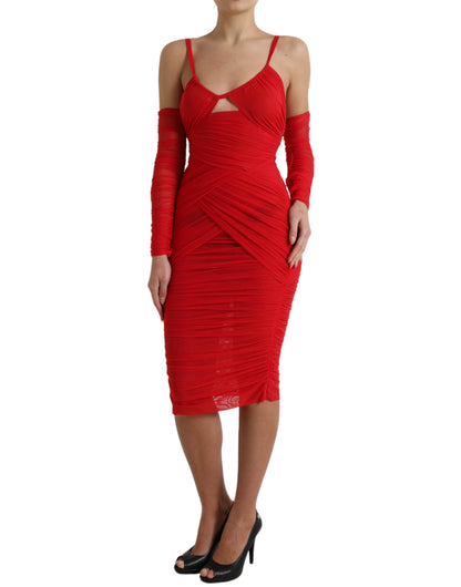 Dolce & Gabbana Radiant Red Stretch Satin Midi Dress Dolce & Gabbana