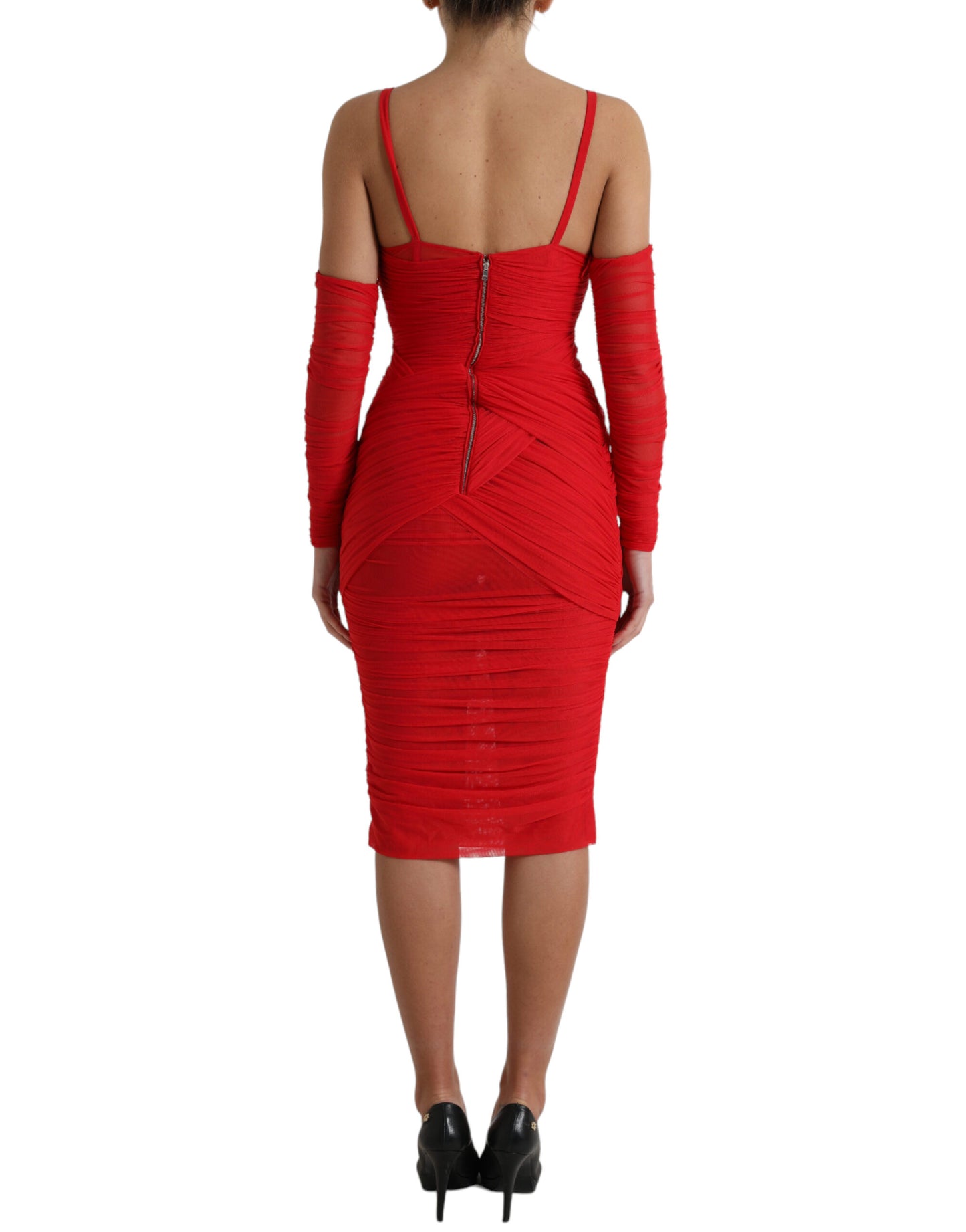 Dolce & Gabbana Radiant Red Stretch Satin Midi Dress Dolce & Gabbana