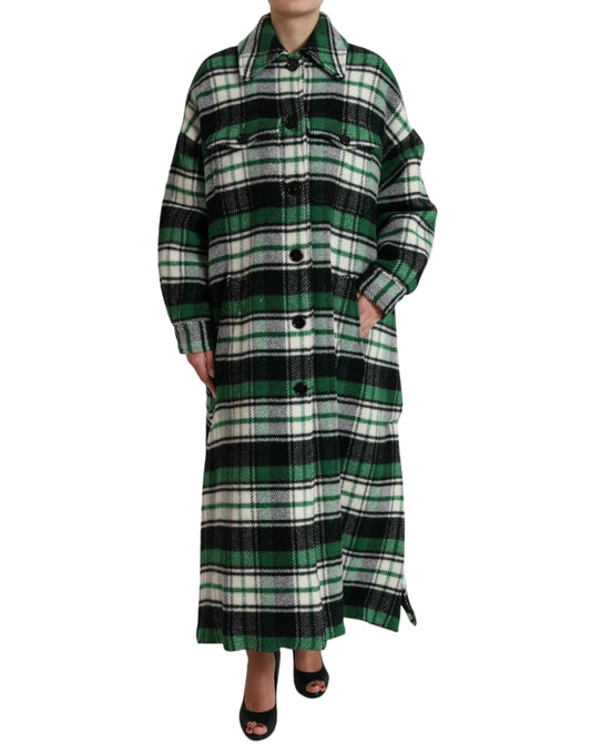 Dolce & Gabbana Elegant Green Plaid Long Coat Dolce & Gabbana