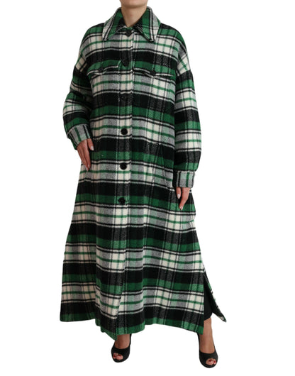 Dolce & Gabbana Elegant Green Plaid Long Coat Dolce & Gabbana