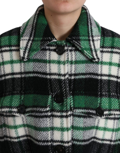 Dolce & Gabbana Elegant Green Plaid Long Coat Dolce & Gabbana