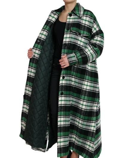 Dolce & Gabbana Elegant Green Plaid Long Coat Dolce & Gabbana