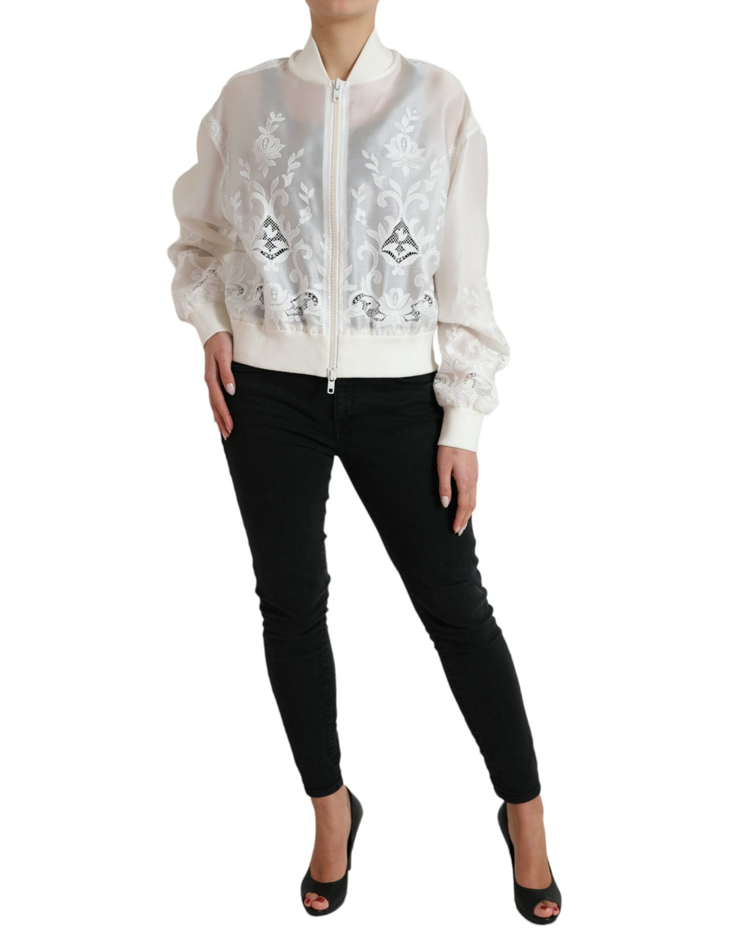 Dolce & Gabbana Elegant White Silk Bomber Jacket Dolce & Gabbana