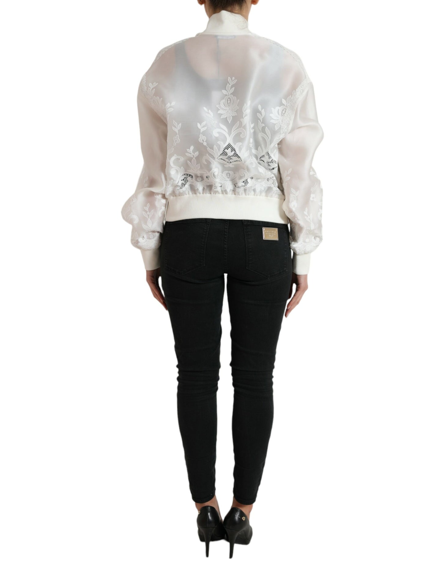 Dolce & Gabbana Elegant White Silk Bomber Jacket Dolce & Gabbana