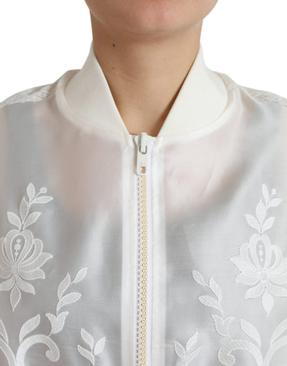 Dolce & Gabbana Elegant White Silk Bomber Jacket Dolce & Gabbana