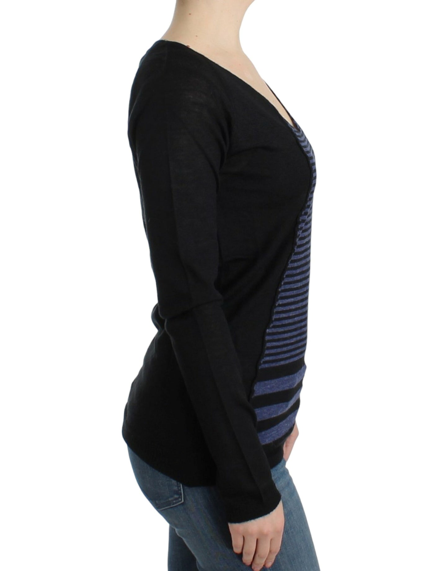 Costume National Chic Striped V-Neck Wool Blend Sweater Costume National