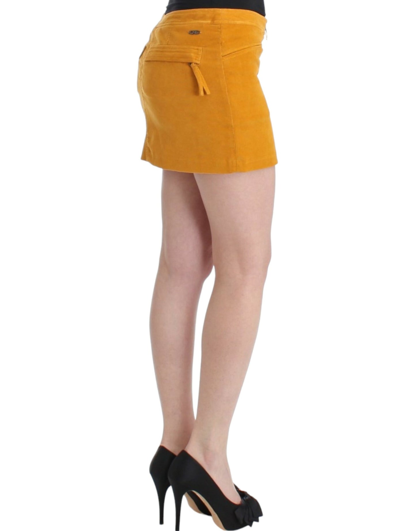 Costume National Chic Yellow Corduroy Mini Skirt Costume National