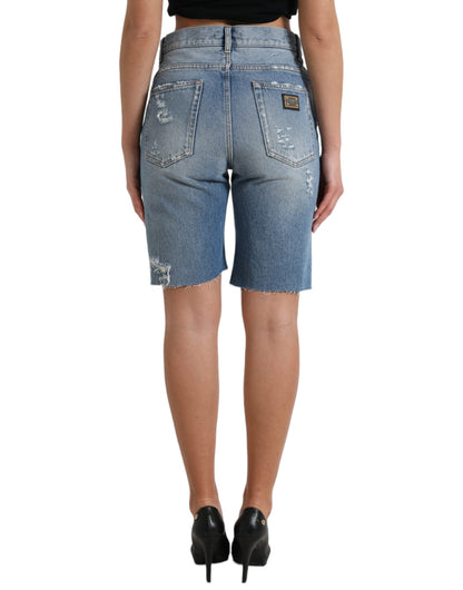 Dolce & Gabbana High Waist Embellished Bermuda Denim Shorts Dolce & Gabbana