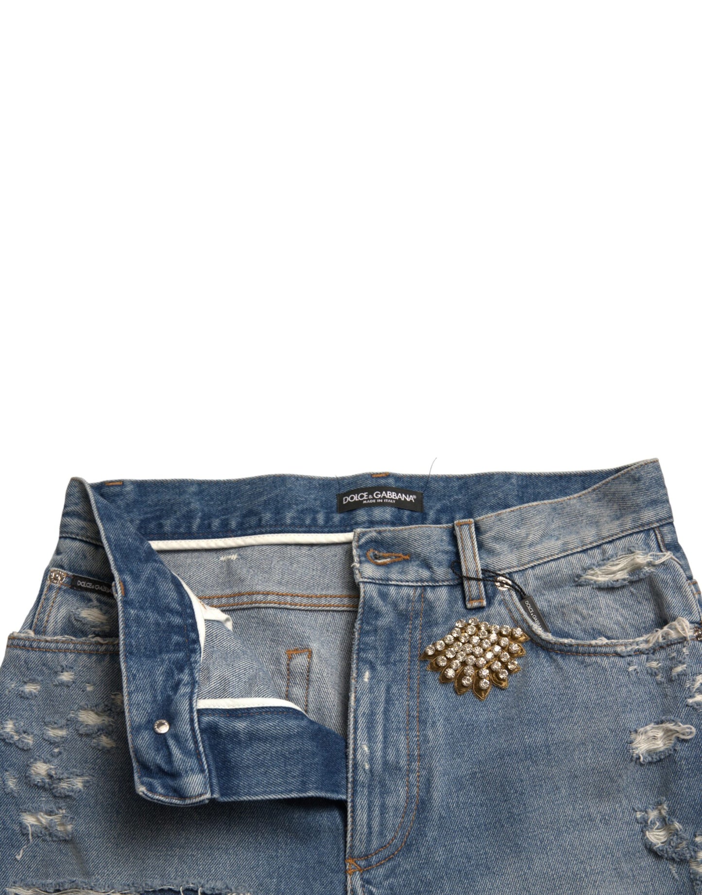 Dolce & Gabbana High Waist Embellished Bermuda Denim Shorts Dolce & Gabbana