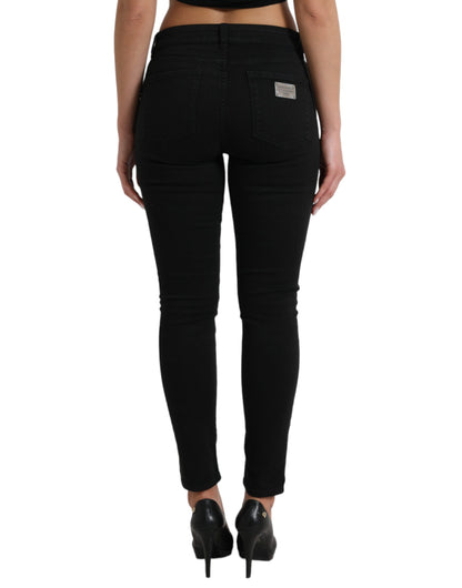 Dolce & Gabbana Elegant Mid Waist Black Skinny Jeans Dolce & Gabbana