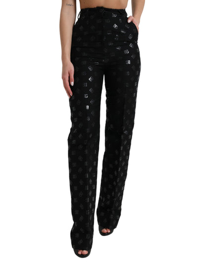 Dolce & Gabbana Chic High Waist Straight Pants with Logo Print Dolce & Gabbana