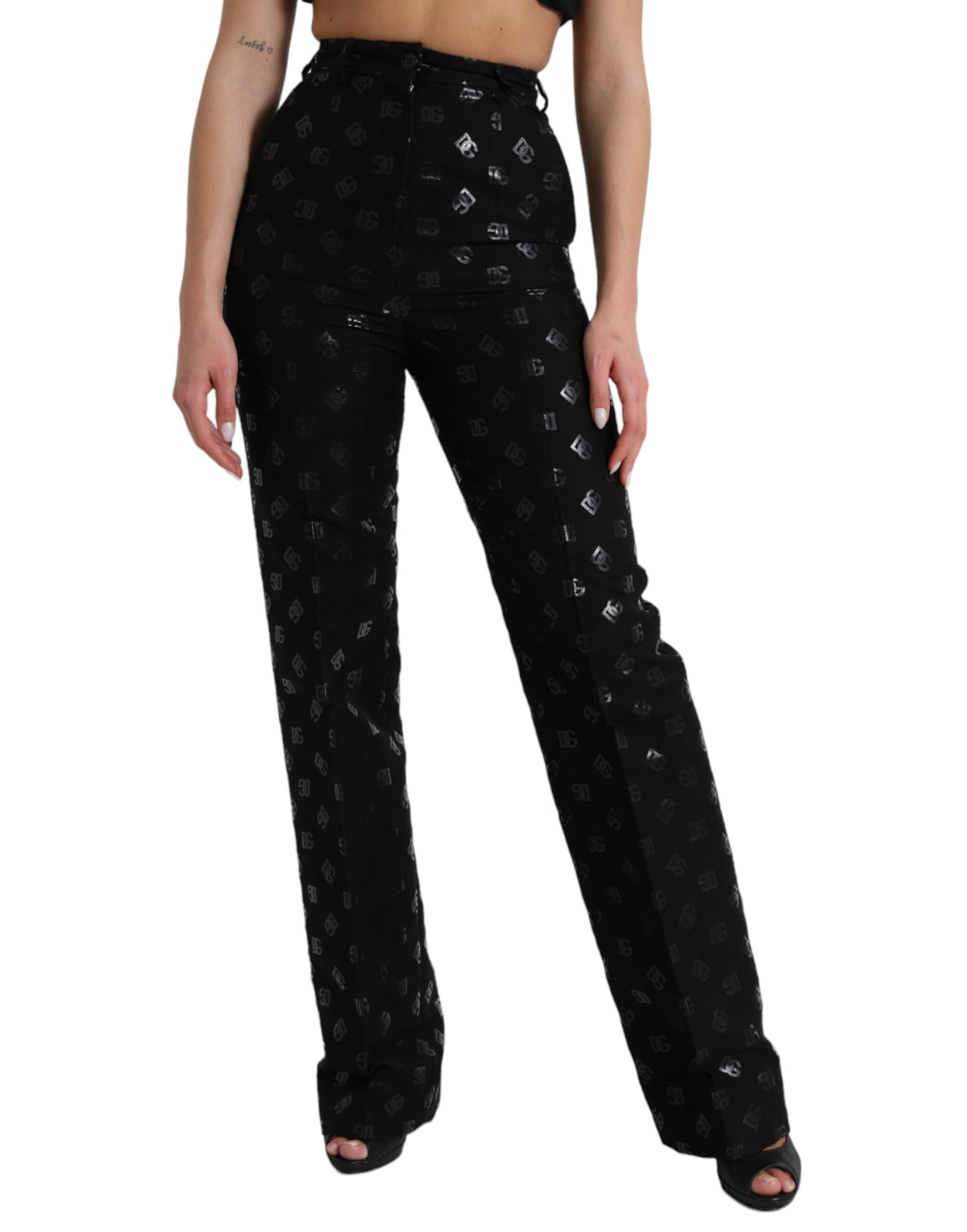 Dolce & Gabbana Chic High Waist Straight Pants with Logo Print Dolce & Gabbana