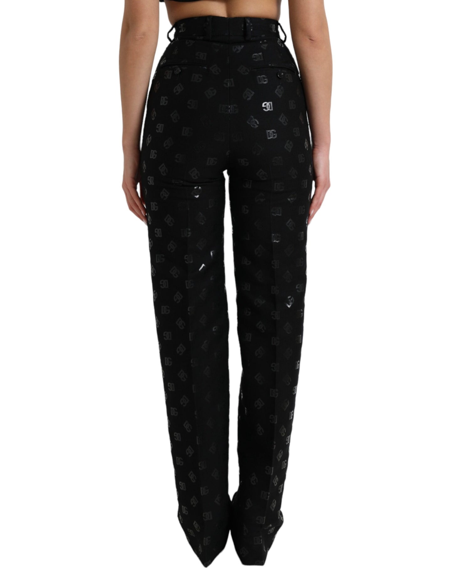 Dolce & Gabbana Chic High Waist Straight Pants with Logo Print Dolce & Gabbana