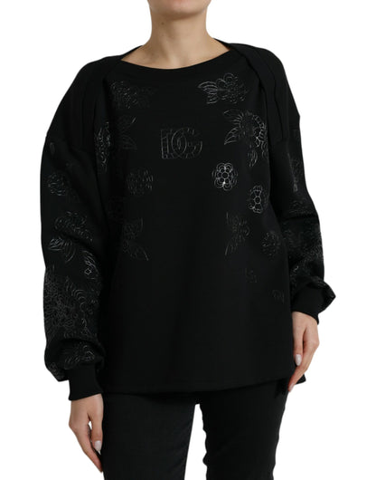 Dolce & Gabbana Elegant Black Floral Applique Sweater Dolce & Gabbana