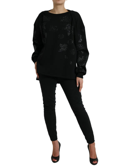 Dolce & Gabbana Elegant Black Floral Applique Sweater Dolce & Gabbana