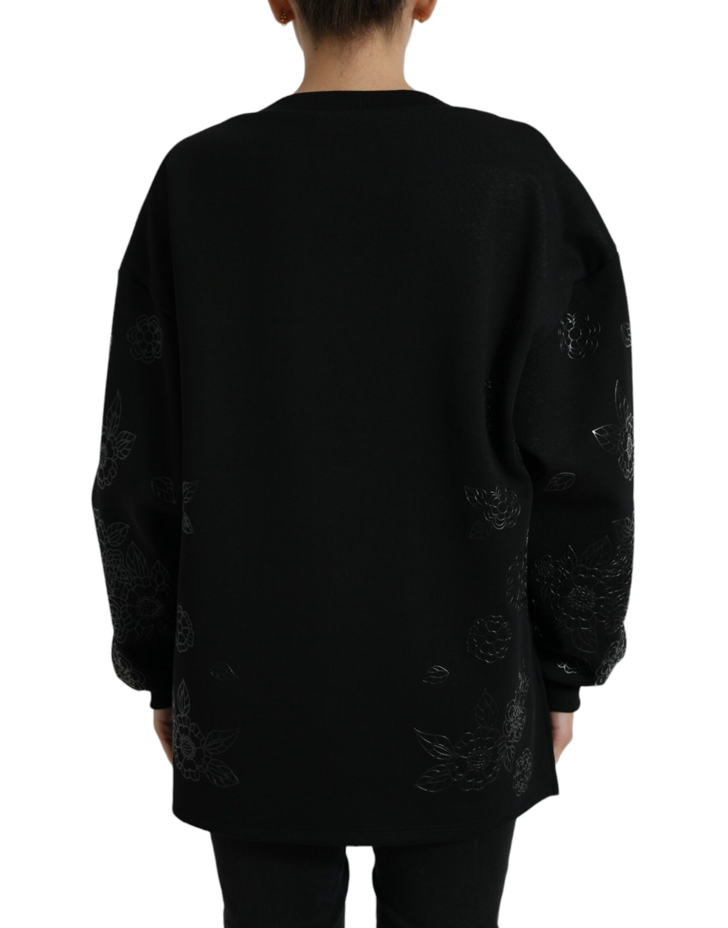 Dolce & Gabbana Elegant Black Floral Applique Sweater Dolce & Gabbana