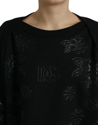 Dolce & Gabbana Elegant Black Floral Applique Sweater Dolce & Gabbana