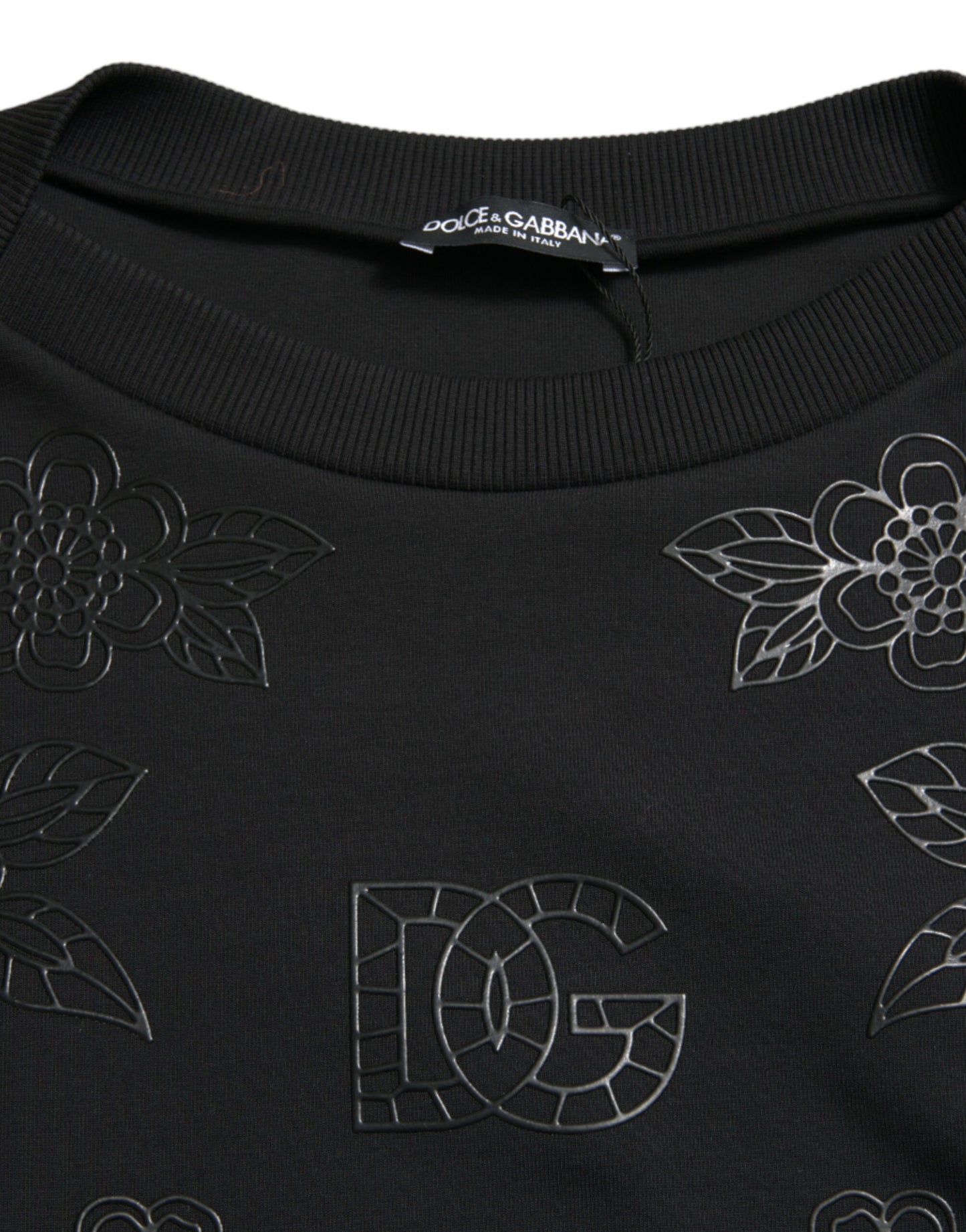 Dolce & Gabbana Elegant Black Floral Applique Sweater Dolce & Gabbana