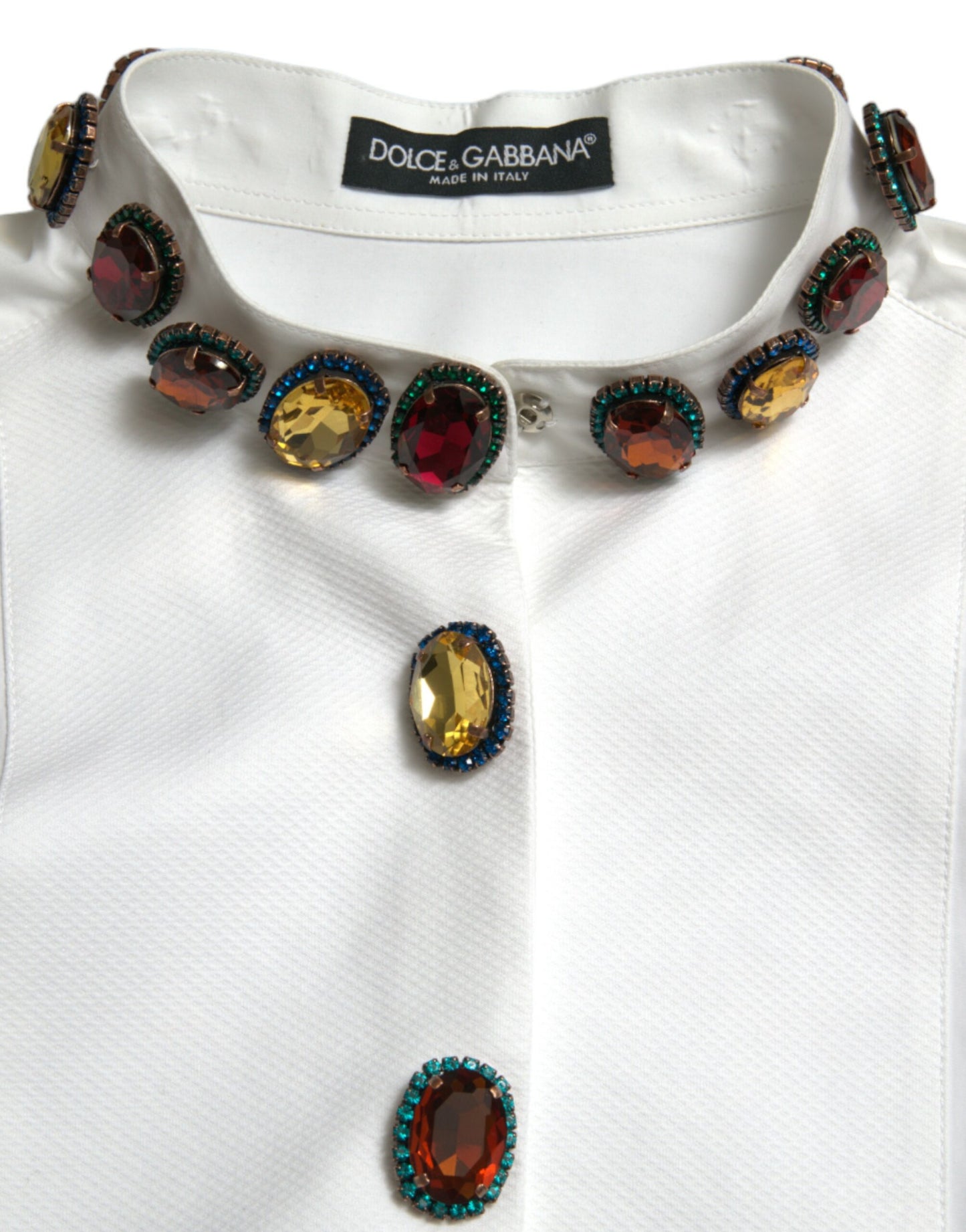 Dolce & Gabbana Elegant Crystal-Embellished White Cotton Top Dolce & Gabbana