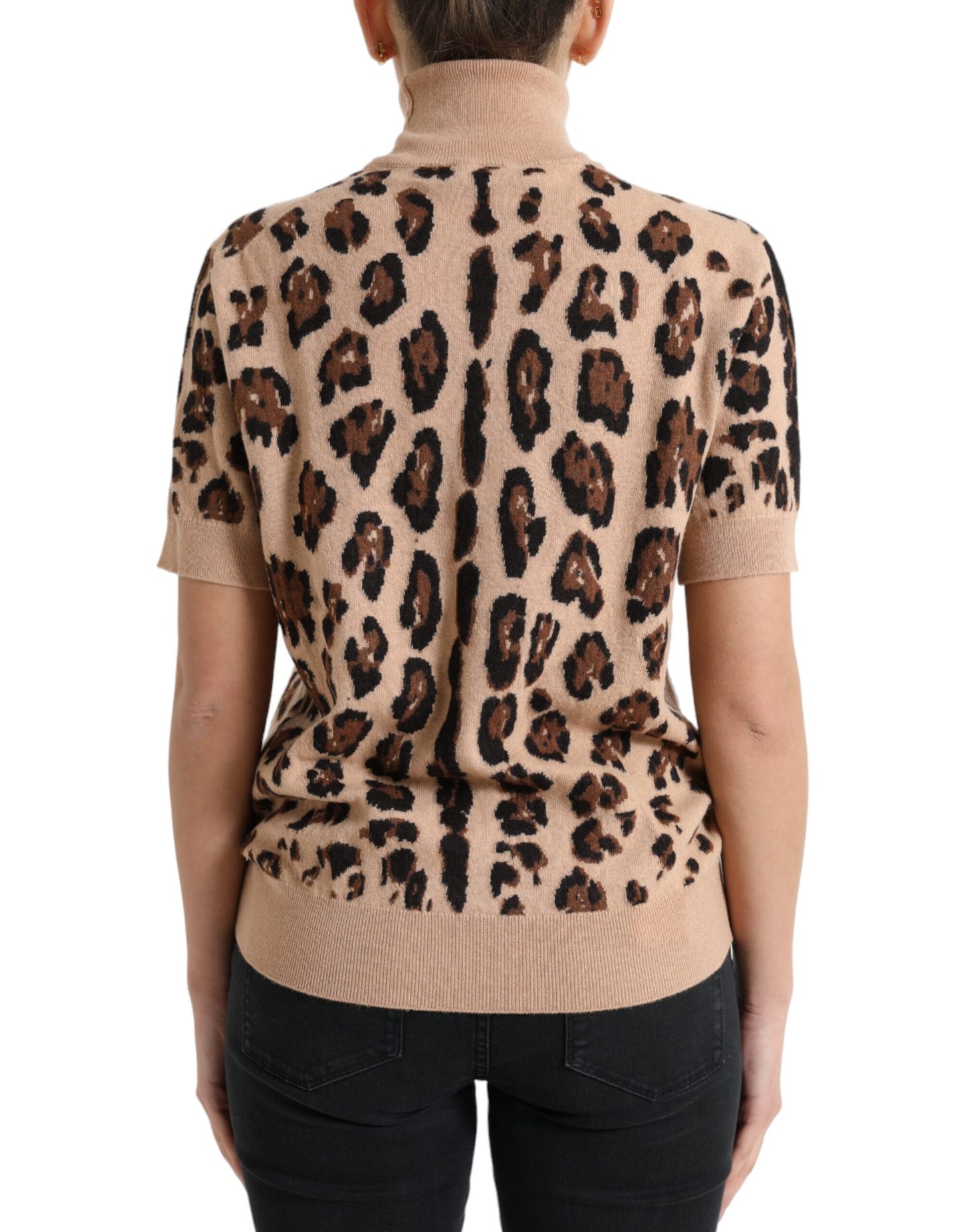 Dolce & Gabbana Elegant Beige Leopard Turtleneck Wool Top Dolce & Gabbana