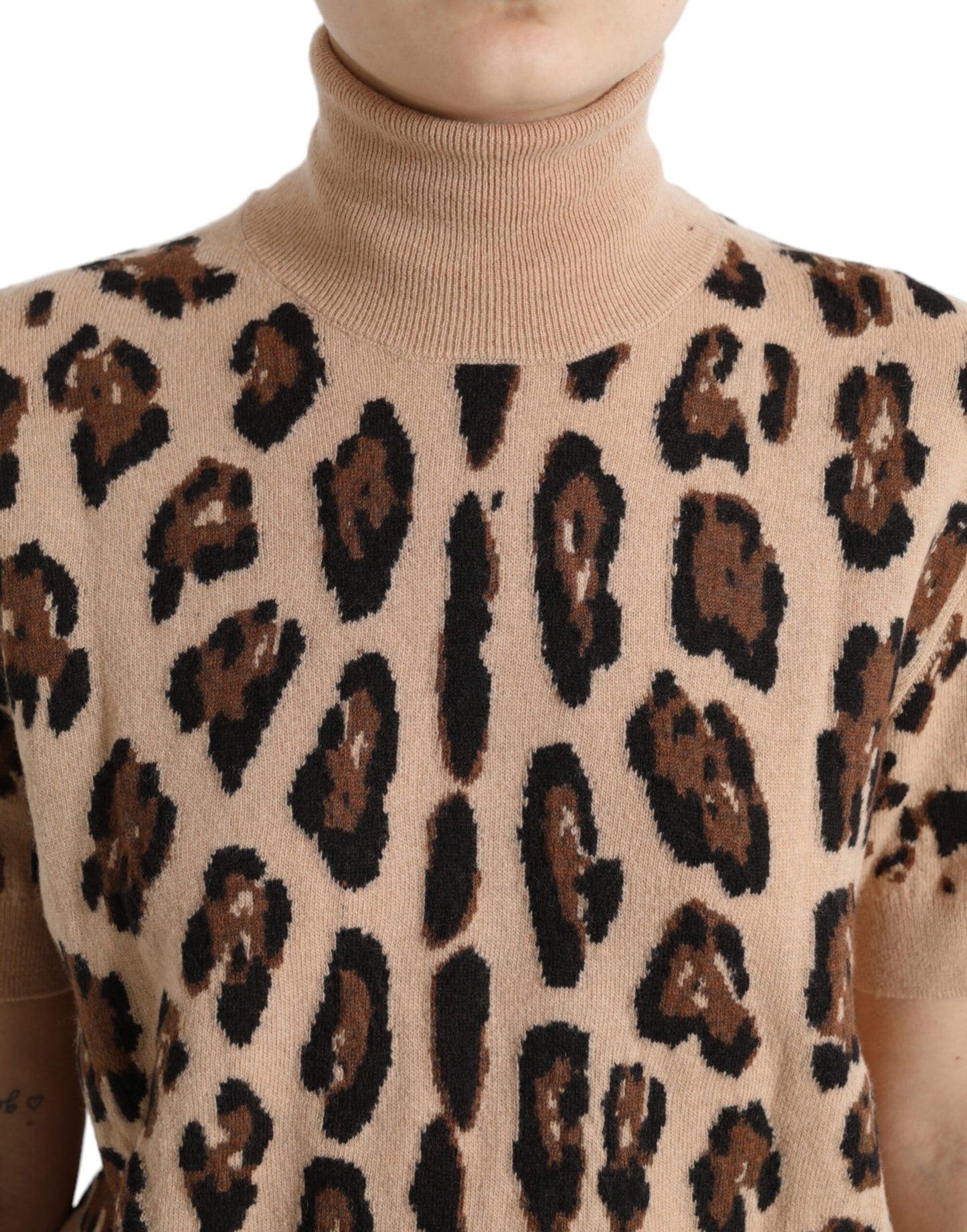 Dolce & Gabbana Elegant Beige Leopard Turtleneck Wool Top Dolce & Gabbana