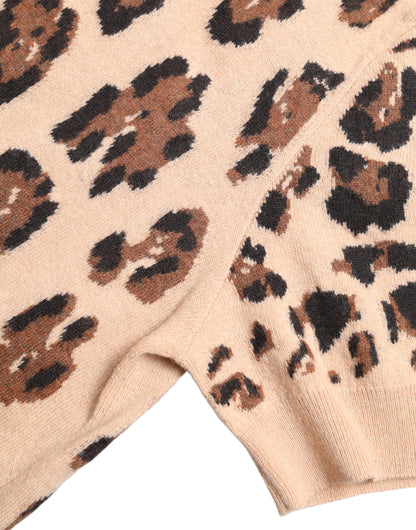 Dolce & Gabbana Elegant Beige Leopard Turtleneck Wool Top Dolce & Gabbana