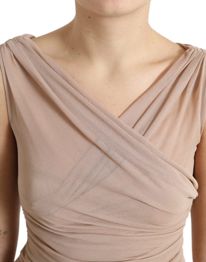 Dolce & Gabbana Elegant Beige V-Neck Sleeveless Sheer Tank Top Dolce & Gabbana