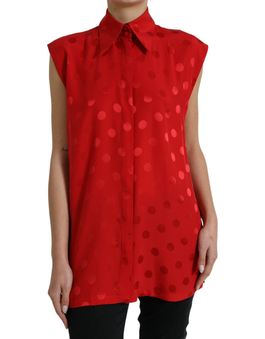 Dolce & Gabbana Elegant Polka Dot Sleeveless Silk Blouse Dolce & Gabbana