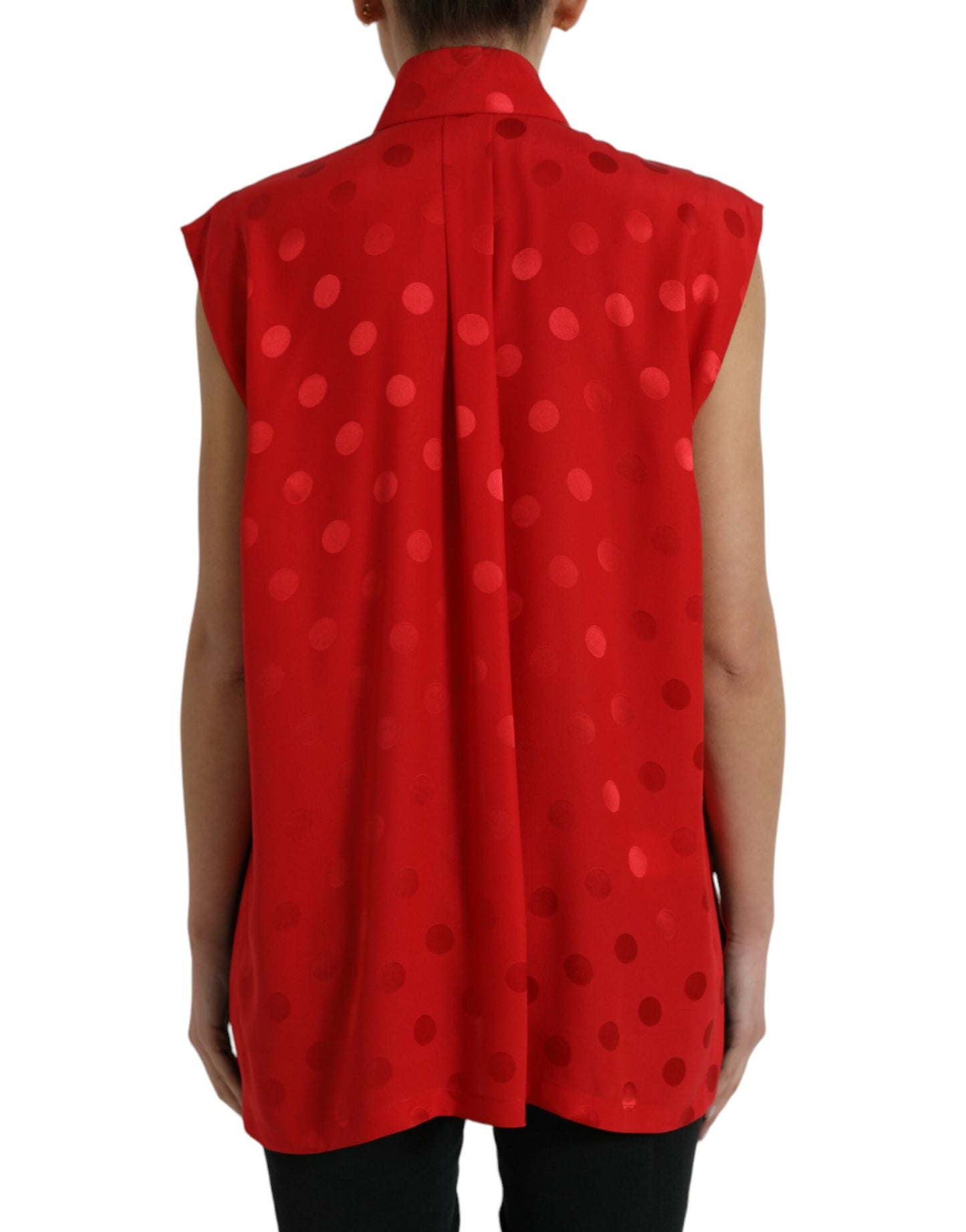 Dolce & Gabbana Elegant Polka Dot Sleeveless Silk Blouse Dolce & Gabbana