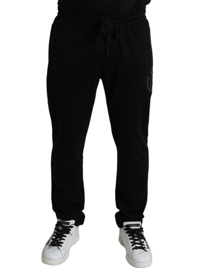 Dolce & Gabbana Elegant Black Cotton Joggers with Logo Embroidery Dolce & Gabbana