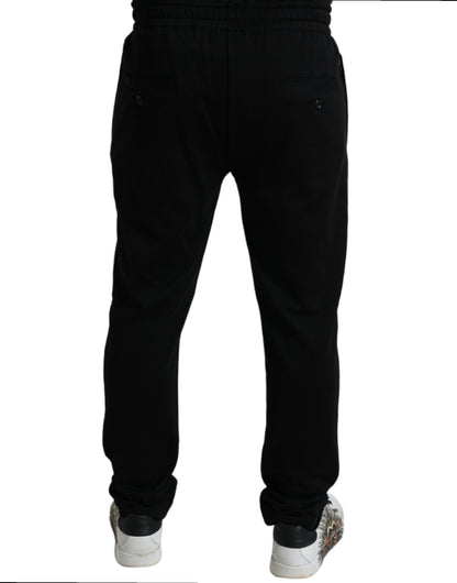 Dolce & Gabbana Elegant Black Cotton Joggers with Logo Embroidery Dolce & Gabbana