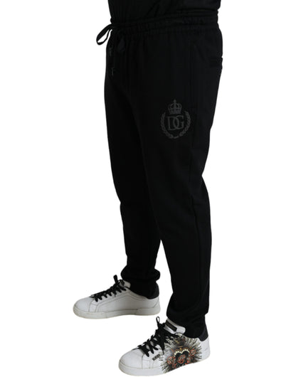 Dolce & Gabbana Elegant Black Cotton Joggers with Logo Embroidery Dolce & Gabbana