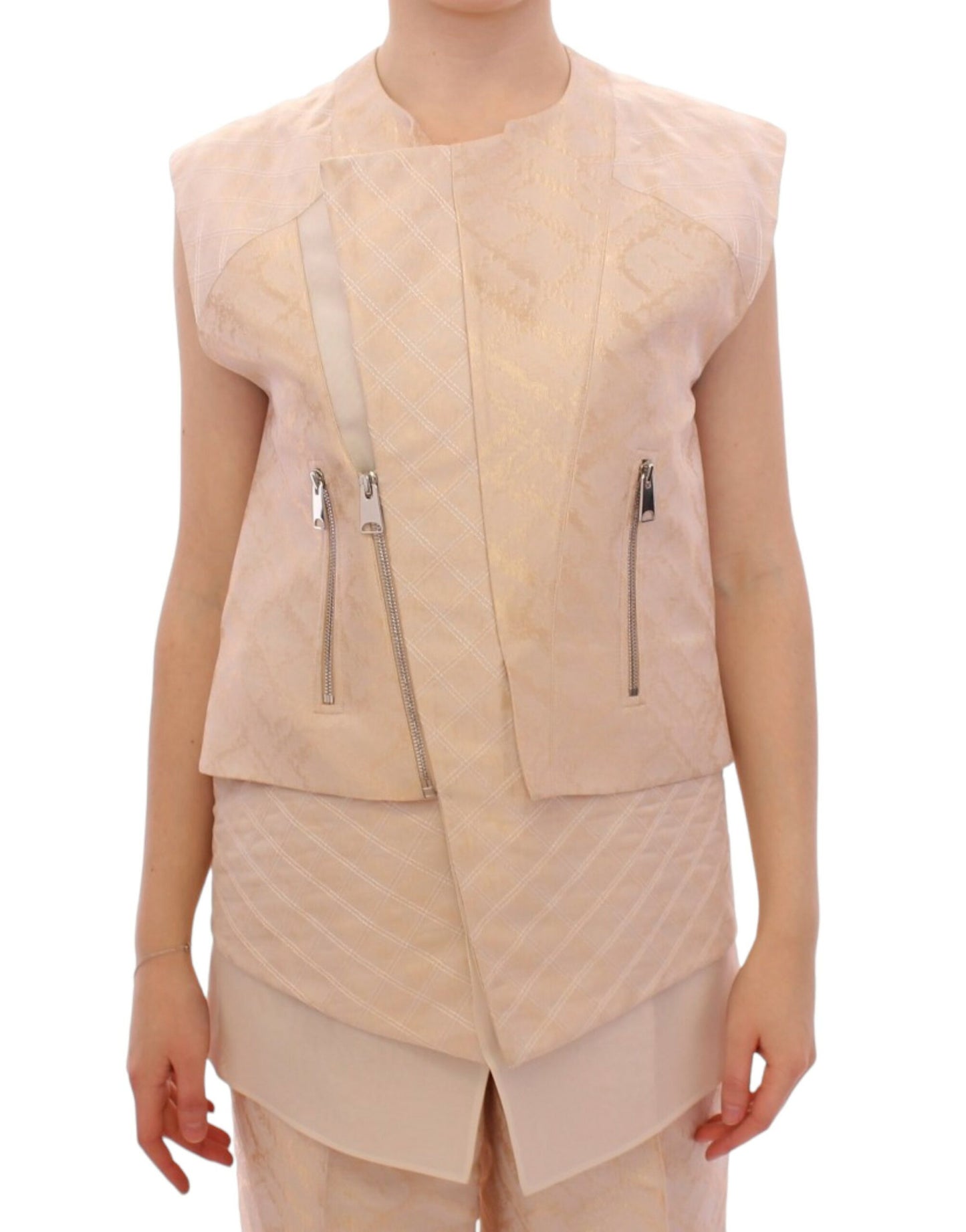 Zeyneptosun Exquisite Beige Brocade Sleeveless Jacket Vest Zeyneptosun