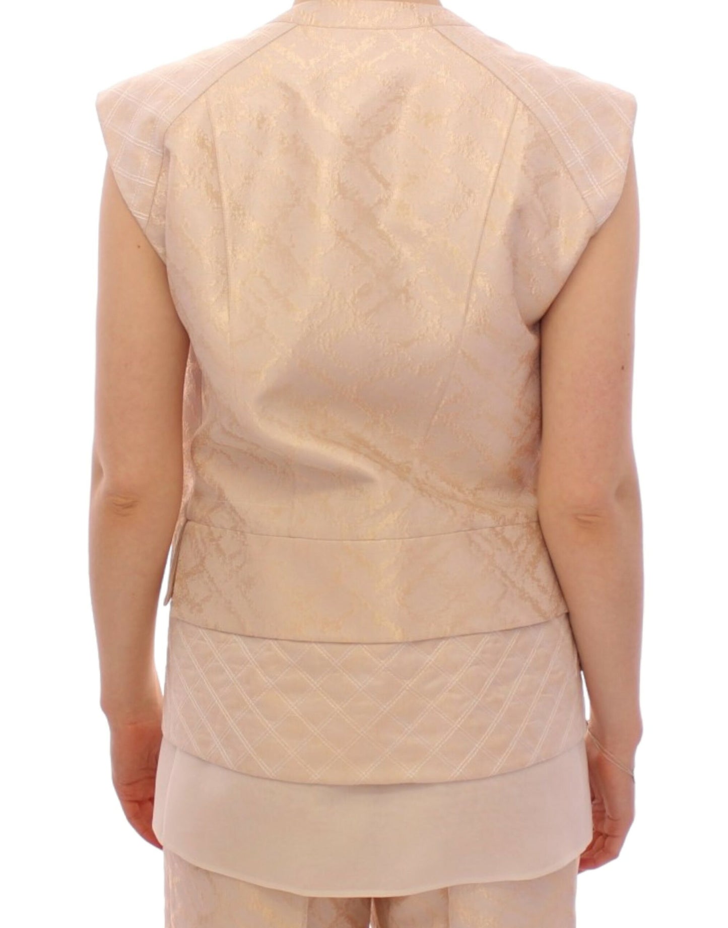 Zeyneptosun Exquisite Beige Brocade Sleeveless Jacket Vest Zeyneptosun