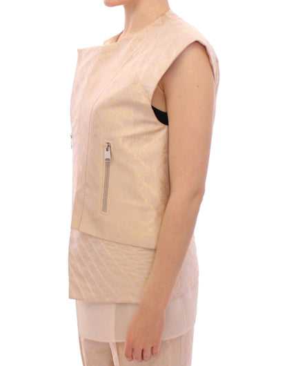 Zeyneptosun Exquisite Beige Brocade Sleeveless Jacket Vest Zeyneptosun