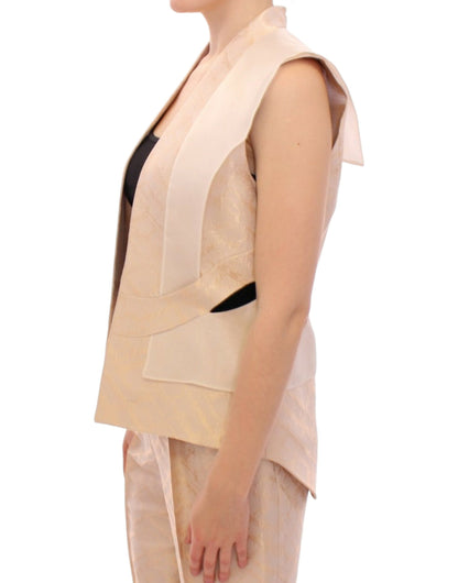 Zeyneptosun Exclusive Beige Brocade Sleeveless Vest Zeyneptosun