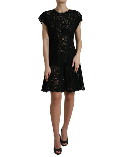 Dolce & Gabbana Elegant Black Floral Lace A-Line Mini Dress Dolce & Gabbana