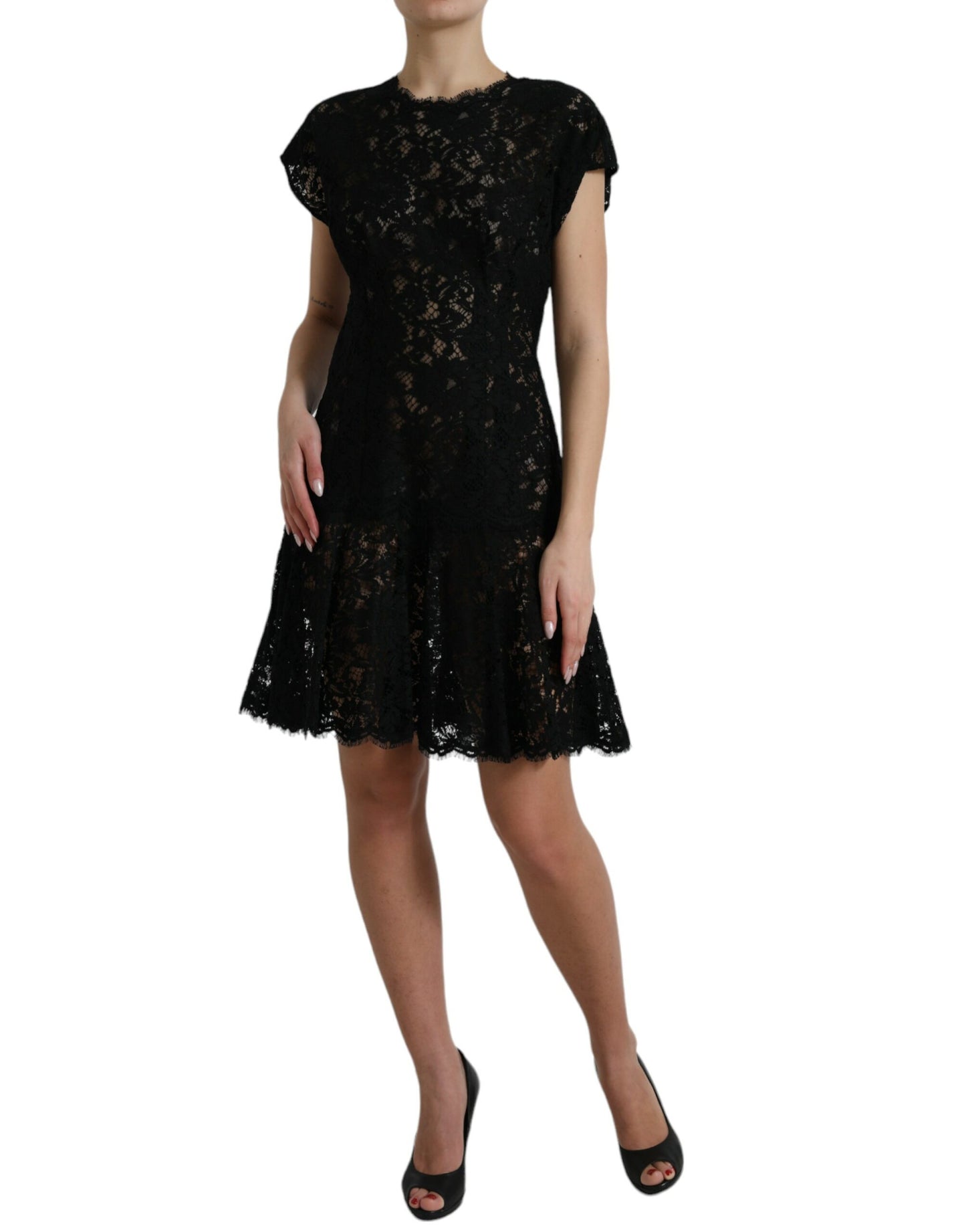 Dolce & Gabbana Elegant Black Floral Lace A-Line Mini Dress Dolce & Gabbana