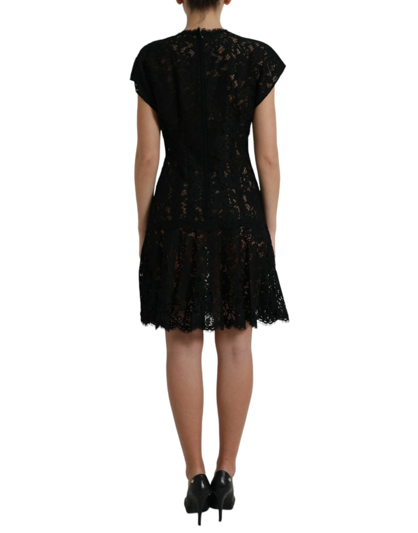 Dolce & Gabbana Elegant Black Floral Lace A-Line Mini Dress Dolce & Gabbana